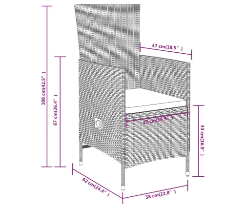 Juego de comedor de jardín 5 piezas con cojines beige