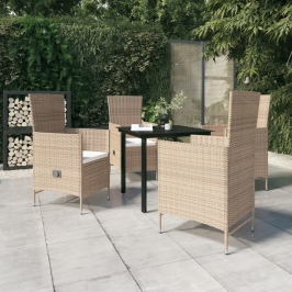 Juego de comedor de jardín 5 piezas con cojines beige