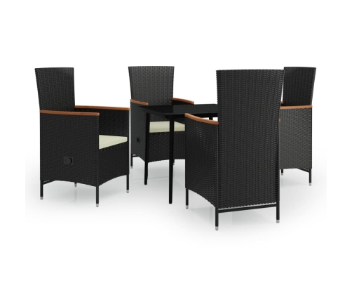 Juego de comedor de jardín 5 piezas con cojines negro
