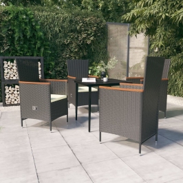 Juego de comedor de jardín 5 piezas con cojines negro