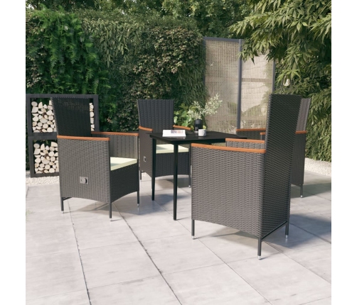 Juego de comedor de jardín 5 piezas con cojines negro