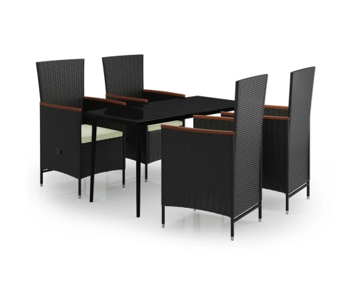 Juego de comedor de jardín 5 piezas con cojines negro