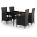 Juego de comedor de jardín 5 piezas con cojines negro