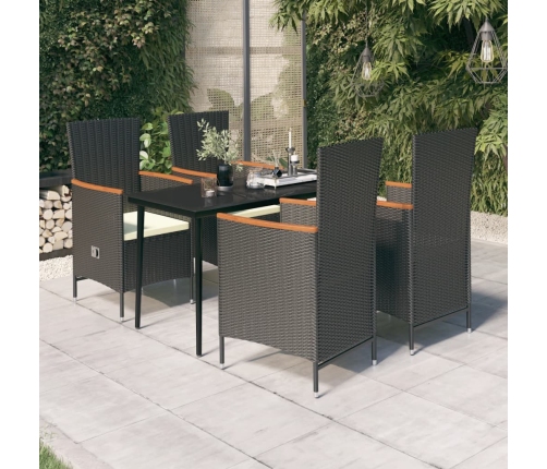 Juego de comedor de jardín 5 piezas con cojines negro