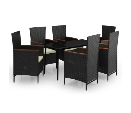 Juego de comedor de jardín 7 piezas con cojines negro