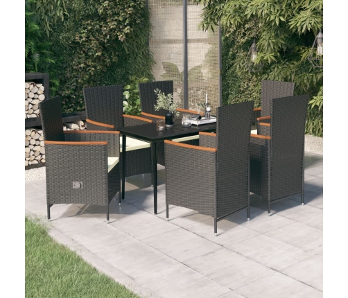Juego de comedor de jardín 7 piezas con cojines negro