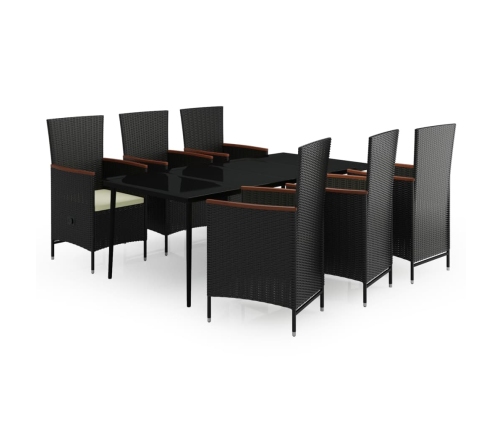 Juego de comedor de jardín 7 piezas con cojines negro