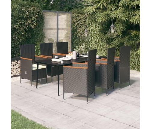 Juego de comedor de jardín 7 piezas con cojines negro