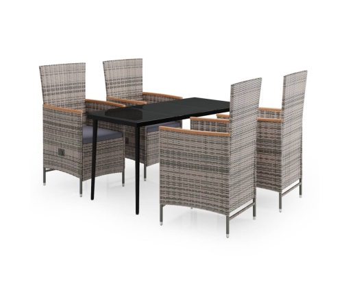 Juego de comedor de jardín 5 piezas con cojines gris