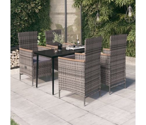 Juego de comedor de jardín 5 piezas con cojines gris