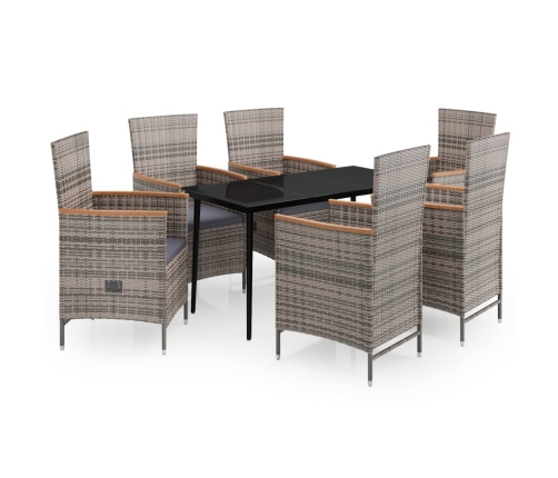 Juego de comedor de jardín 7 piezas con cojines gris