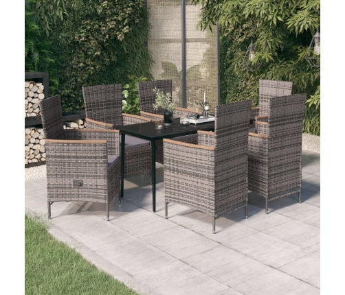 Juego de comedor de jardín 7 piezas con cojines gris
