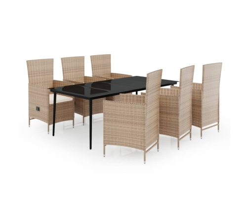 Juego de comedor de jardín 7 piezas con cojines beige