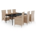Juego de comedor de jardín 7 piezas con cojines beige