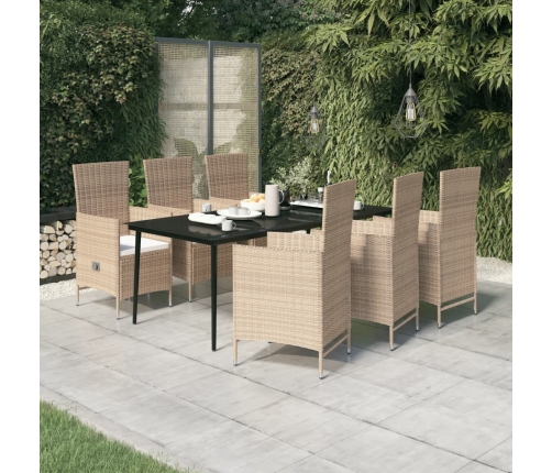 Juego de comedor de jardín 7 piezas con cojines beige