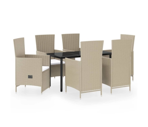 Juego de comedor de jardín 7 piezas con cojines beige