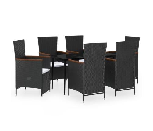 Juego de comedor de jardín 7 piezas con cojines negro