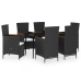 Juego de comedor de jardín 7 piezas con cojines negro