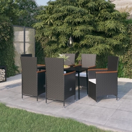 Juego de comedor de jardín 7 piezas con cojines negro