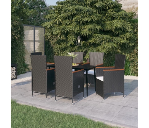 Juego de comedor de jardín 7 piezas con cojines negro
