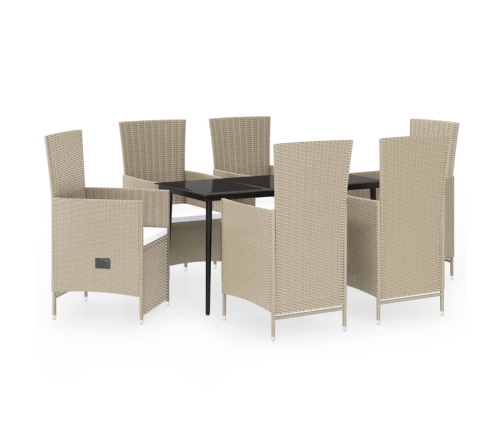 Juego de comedor de jardín 7 piezas con cojines beige
