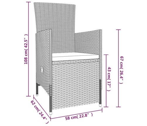 Juego de comedor de jardín 7 piezas con cojines beige