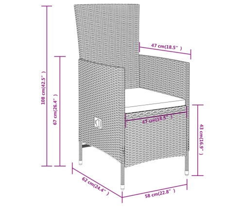 Juego de comedor de jardín 7 piezas con cojines beige