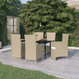 Juego de comedor de jardín 7 piezas con cojines beige