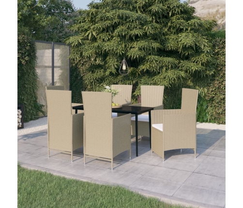 Juego de comedor de jardín 7 piezas con cojines beige