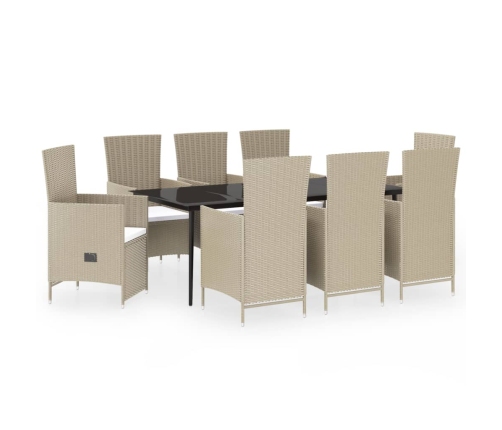 Juego de comedor de jardín 9 piezas con cojines beige