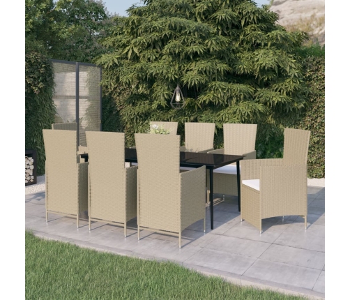 Juego de comedor de jardín 9 piezas con cojines beige