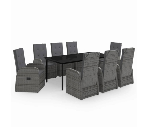 Juego de comedor de jardín 9 pzas con cojines gris