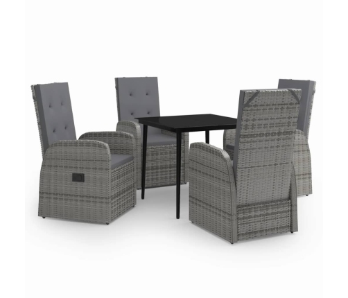 Juego de comedor de jardín 5 piezas con cojines gris