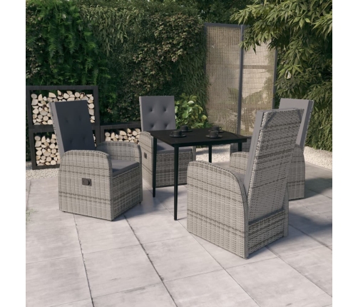 Juego de comedor de jardín 5 piezas con cojines gris
