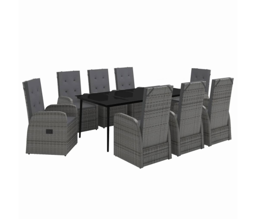 Juego de comedor de jardín 9 pzas con cojines gris