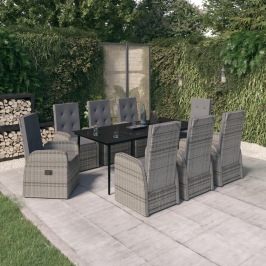 Juego de comedor de jardín 9 pzas con cojines gris