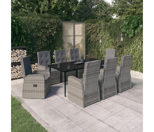 Juego de comedor de jardín 9 pzas con cojines gris