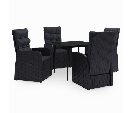 Juego de comedor de jardín 5 piezas con cojines negro