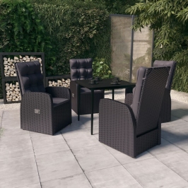 Juego de comedor de jardín 5 piezas con cojines negro