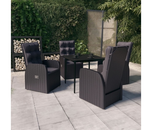 Juego de comedor de jardín 5 piezas con cojines negro