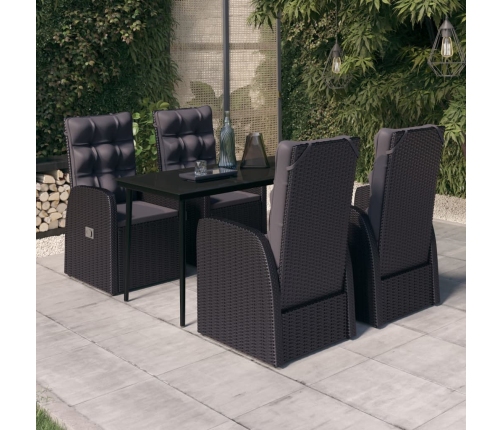 Juego de comedor de jardín 5 piezas con cojines negro
