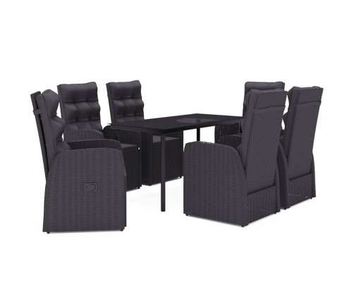 Juego de comedor de jardín 7 piezas con cojines negro
