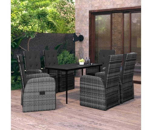 Juego de comedor de jardín 7 piezas con cojines gris