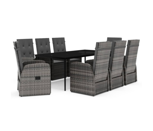 Juego de comedor de jardín 9 pzas con cojines gris