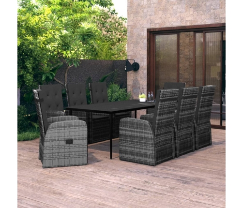 Juego de comedor de jardín 9 pzas con cojines gris