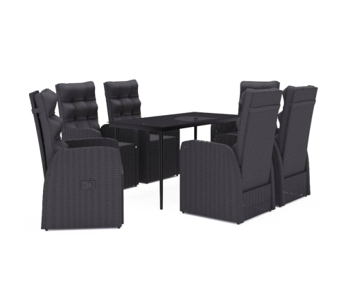 Juego de comedor de jardín 7 piezas con cojines negro