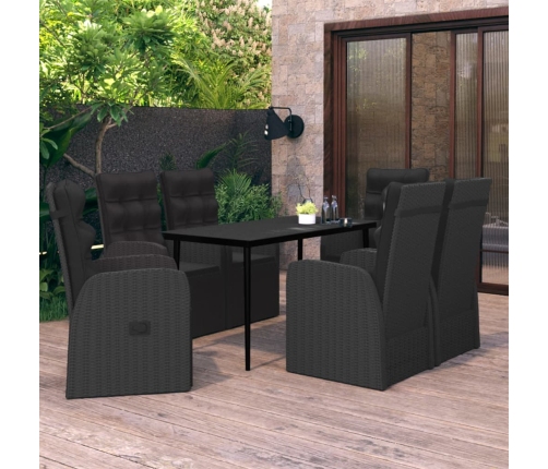 Juego de comedor de jardín 7 piezas con cojines negro