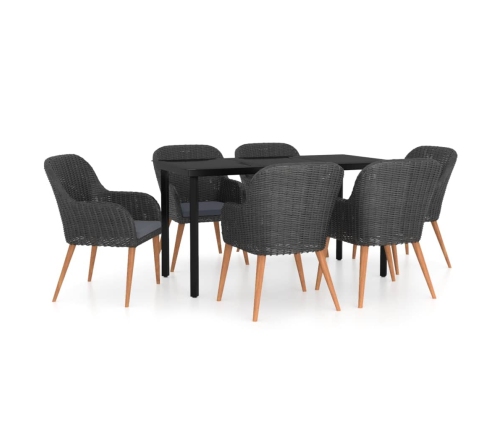 Juego de comedor de jardín 7 piezas con cojines negro
