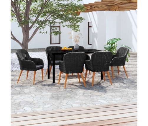 Juego de comedor de jardín 7 piezas con cojines negro