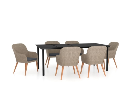 Juego de comedor para jardín 7 piezas con cojines marrón